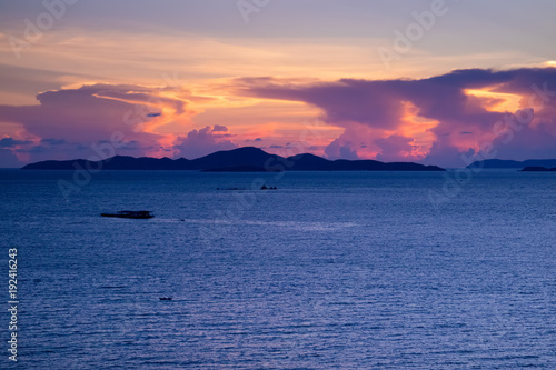 Beautiful sunset in the sea in twilight