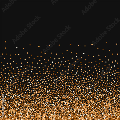 Red round gold glitter. Scatter bottom gradient with red round gold glitter on black background. Curious Vector illustration.