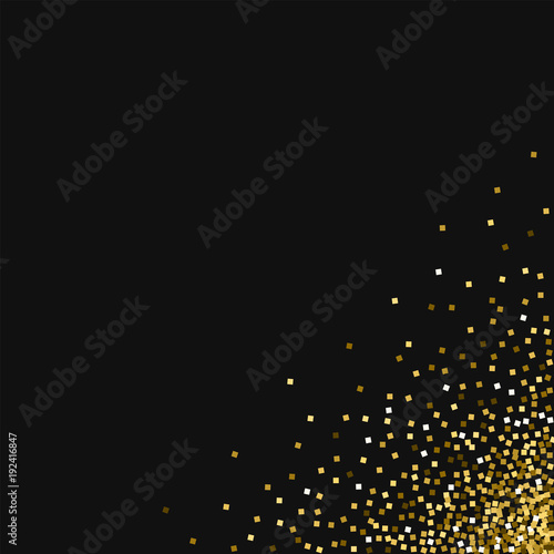 Gold glitter. Messy bottom right corner with gold glitter on black background. Great Vector illustration.