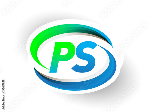 initial letter PS logotype company name colored blue and green swoosh design, modern logo concept. vector logo for business and company identity.