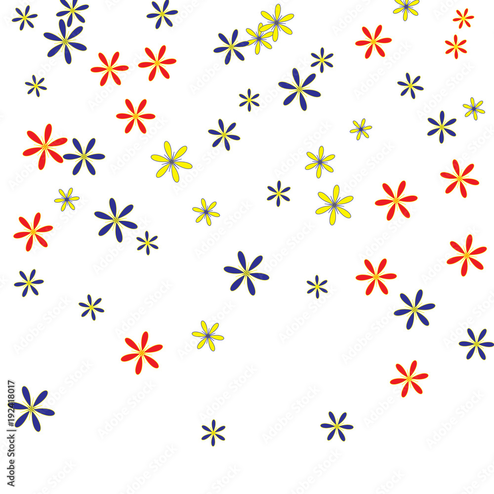 Fototapeta premium Cute Floral Pattern with Simple Small Flowers for Greeting Card or Poster. Naive Daisy Flowers in Primitive Style. Vector Background for Spring or Summer Design.