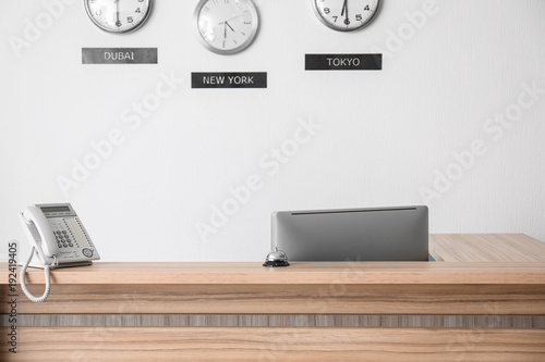Reception desk in hotel
