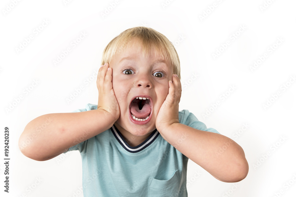 Little Blond Boy Making Scared Face Stock Photo, Picture and