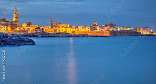 Obraz na plátně Monopoli old town night view from the sea, Italy
