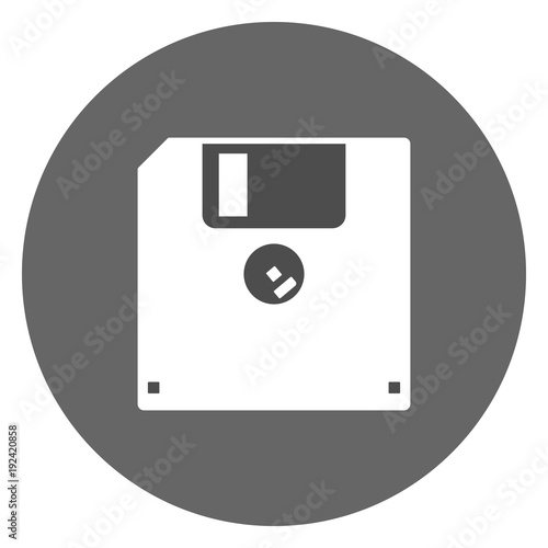 SAVE button sign. Back side of floppy disc in circle. Vector icon.