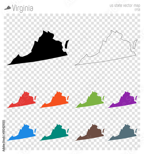 Virginia high detailed map. US state silhouette icon. Isolated Virginia black map outline. Vector illustration.