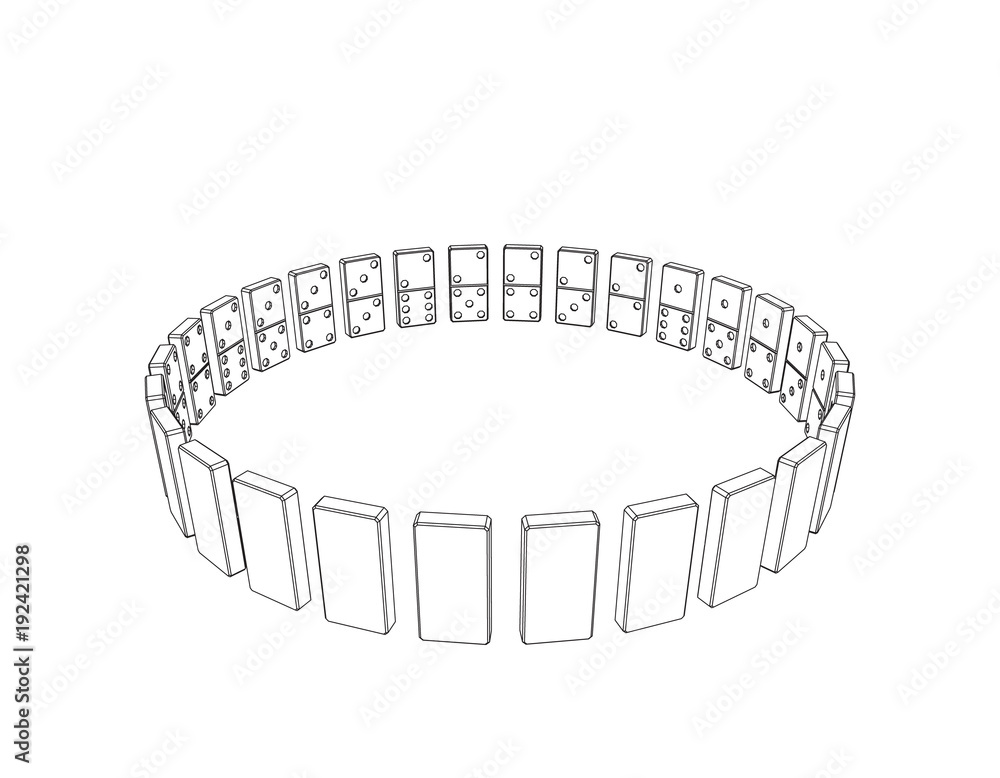 Circle of dominoes. Isolated on white background. Vector outline illustration.