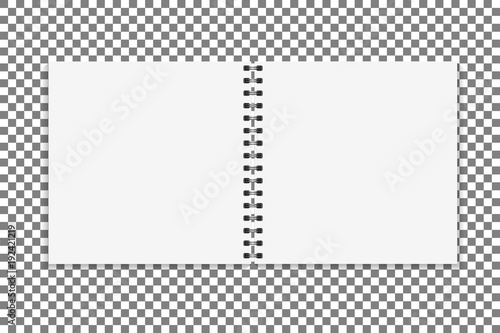 Square Notebook mockup. Empty pages book with binder metal spiral template. Isolated . Vector