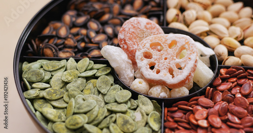 Assorted Chinese snack tray for lunar new year photo