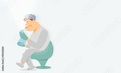 Health worker looks in a flask. Web banner.