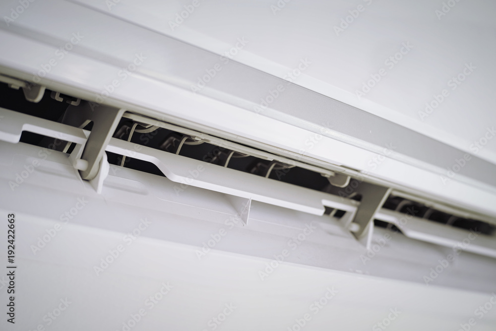 Closeup white air conditioner selective focus. Closeup white air conditioner selective focus.