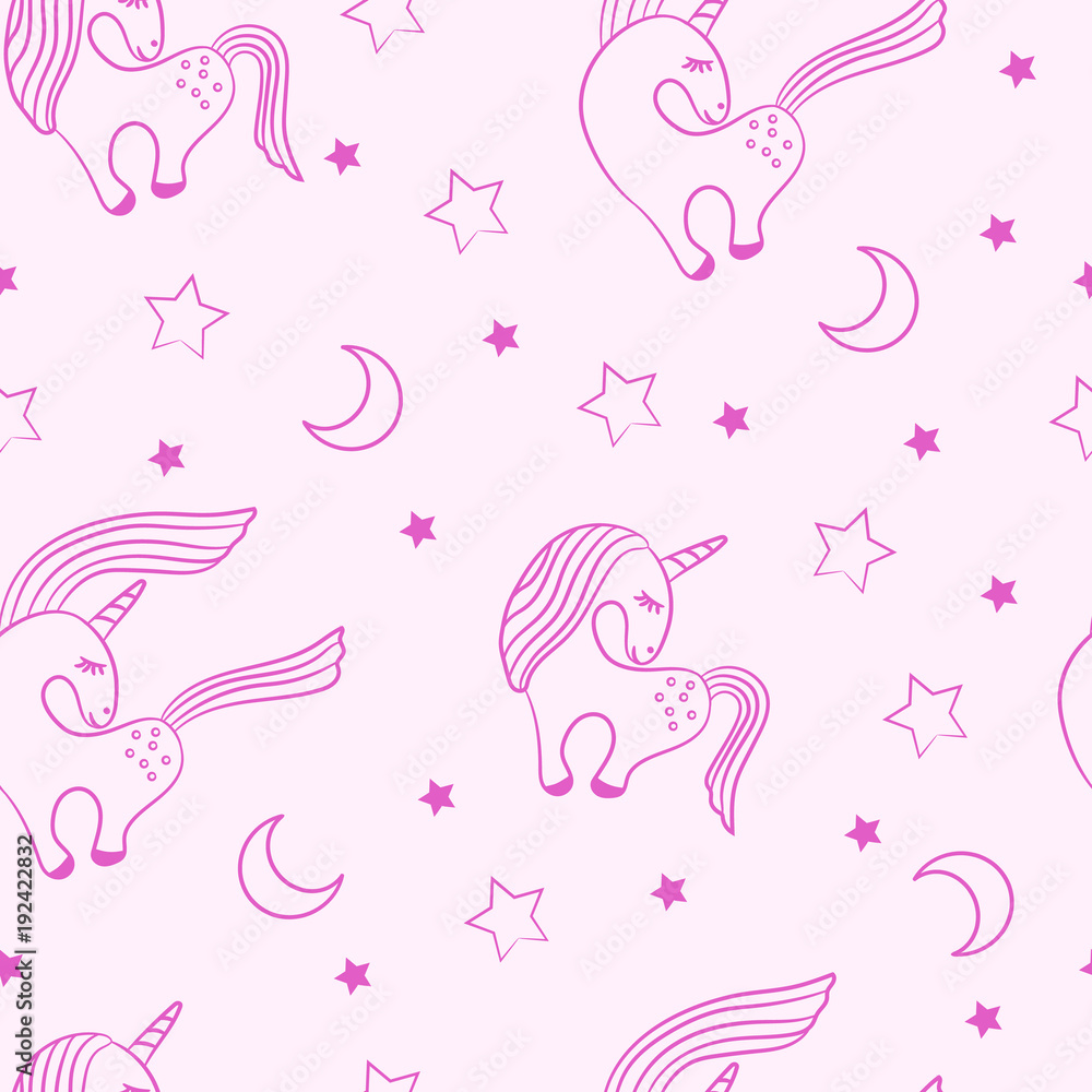 Vector pattern with cute unicorns and stars