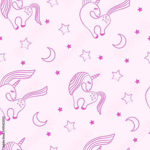 Vector pattern with cute unicorns and stars