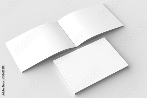 Horizontal - landscape hardcover brochure, book or catalog mock up isolated on soft gray background. 3D illustrating. photo