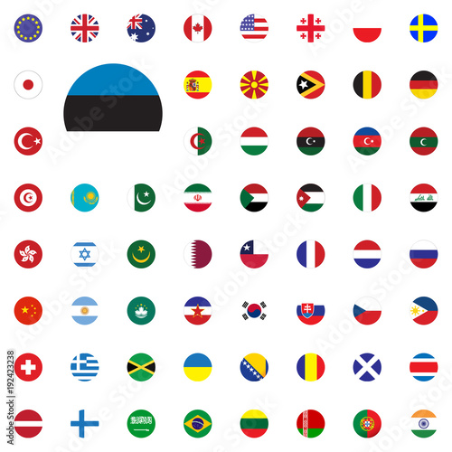 Estonia round flag icon. Round World Flags Vector illustration Icons Set.