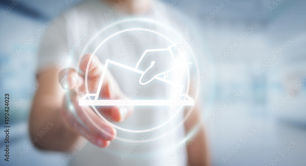 Businessman voting using digital interface 3D rendering Businessman voting using digital interface 3D rendering