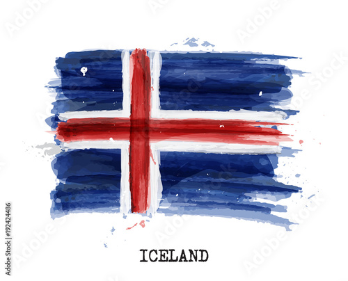 Watercolor painting flag of Iceland . Vector