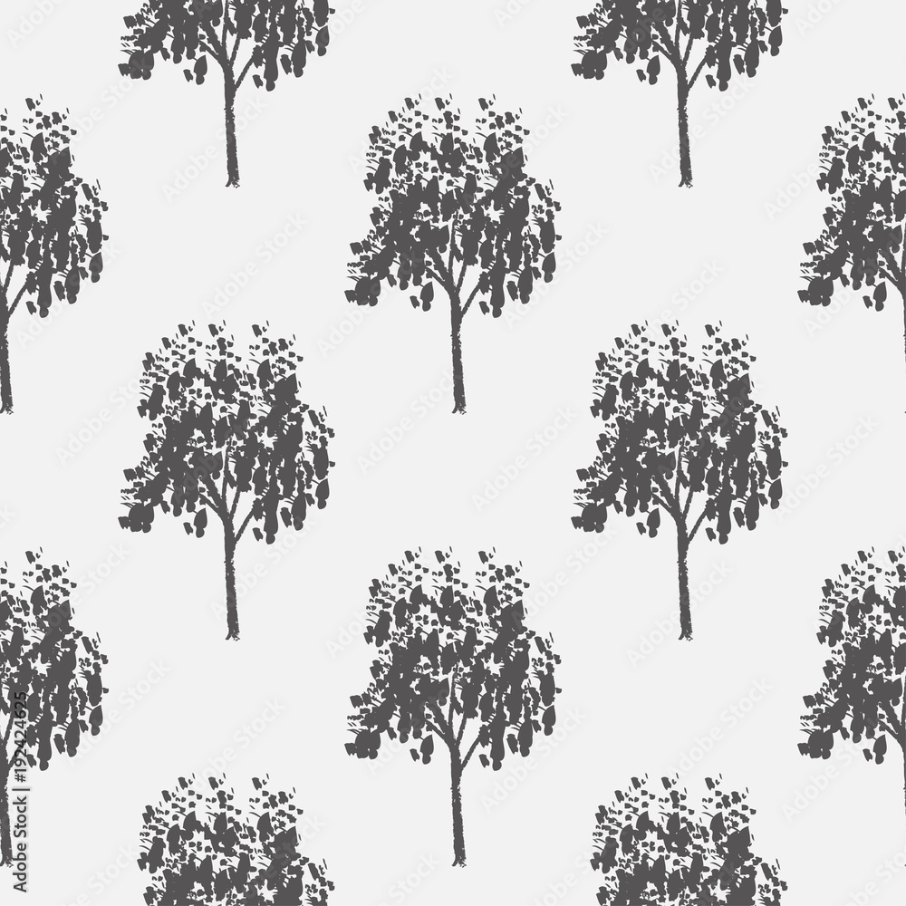 Fototapeta premium Seamless pattern, vector repeating illustration, decorative ornamental stylized endless trees. Abstract background, seamles graphic illustration