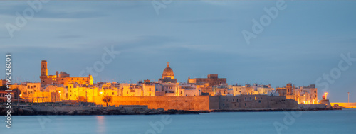 Fotografie Monopoli old town night view from the sea, Italy