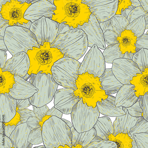 Fototapeta Naklejka Na Ścianę i Meble -  Seamless pattern with narcissus. Vector illustration.