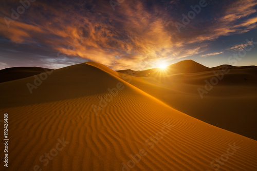 Beautiful sand dunes in the Sahara desert