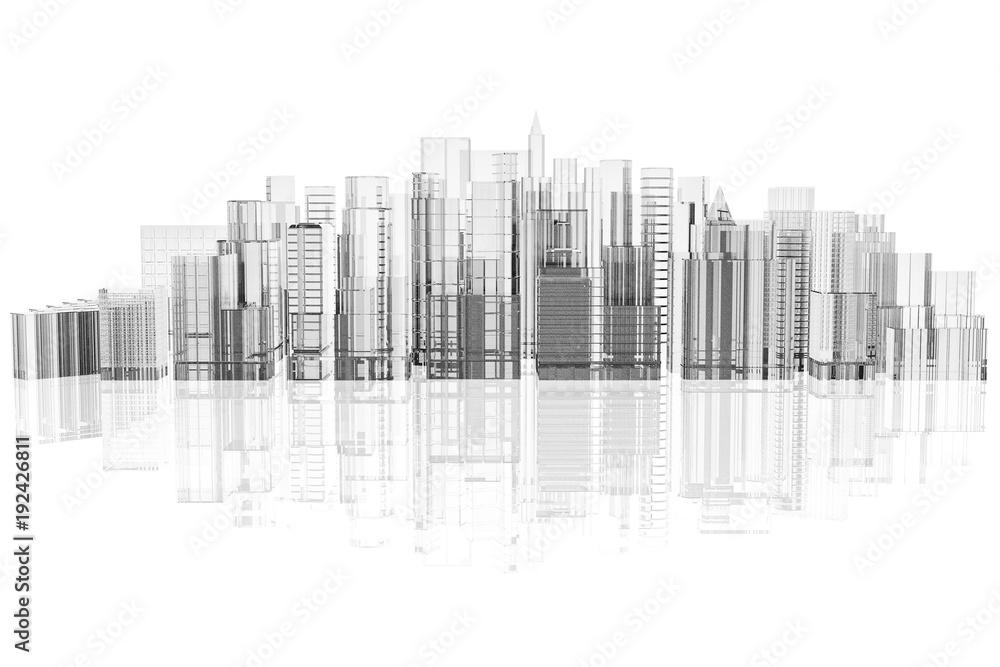 skyline città su sfondo bianco con riflesso. skyline città su sfondo bianco con riflesso.