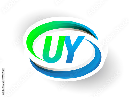 initial letter UY logotype company name colored blue and green swoosh design, modern logo concept. vector logo for business and company identity. photo