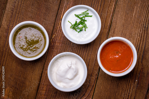 assorted sauces top view