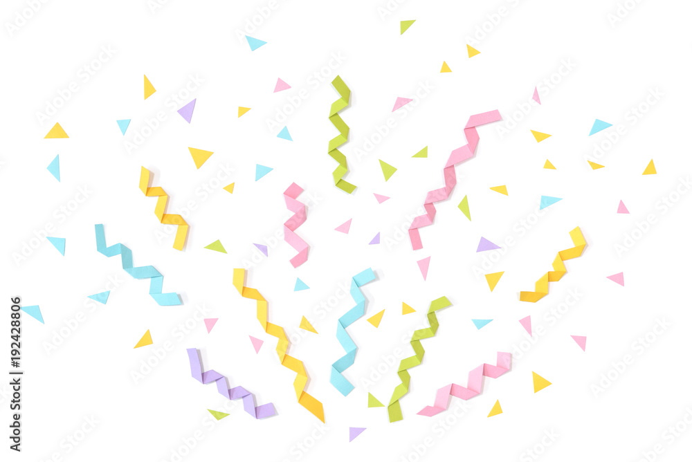 Confetti and ribbon paper cut on white background - isolated Confetti and ribbon paper cut on white background - isolated