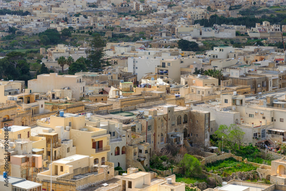 View of Victoria (Rabat) residential buildings from Cittadella on Gozo island, Malta
