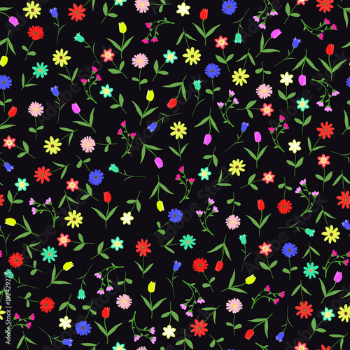 Wallpaper Mural Seamles hand drawn floral pattern isolated on dark background vector illustration. Many random flowers, many colors. Early spring flowers. Torontodigital.ca