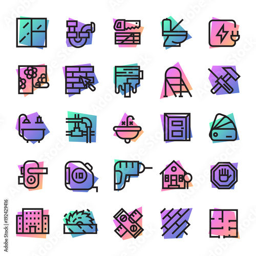 Construction icons vector builder tools for building and repair house illustration constructive equipment to build home set isolated on white background