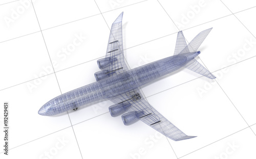 Airplane wire model , isolated on white. 3D illustration