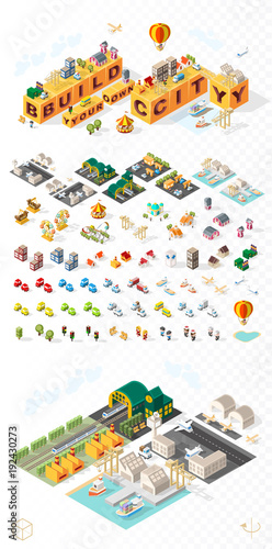 Build Your Own City . Set of Isolated Minimal City Vector Elements on Transparent Background