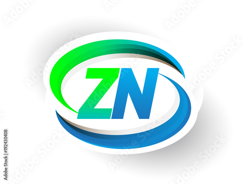 initial letter ZN logotype company name colored blue and green swoosh design, modern logo concept. vector logo for business and company identity.