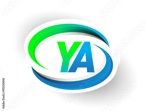 initial letter YA logotype company name colored blue and green swoosh design, modern logo concept. vector logo for business and company identity.