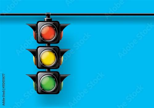 Realistic traffic lights isolated on blue background,design concept for start up, business solutions,development and innovation, creativity, icon, Vector,eps10