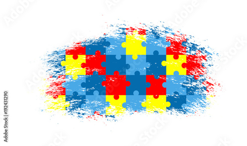 Vector grunge puzzle background. Colorful autism awareness puzzle  illustration
