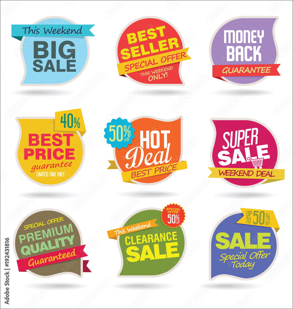 Modern sale stickers and tags colorful collection