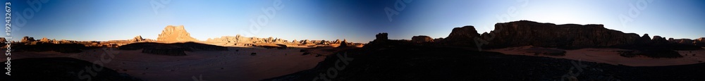 360 Sunrise panoramic view to Moul Naga valley at in Tassili nAjjer national park, Algeria