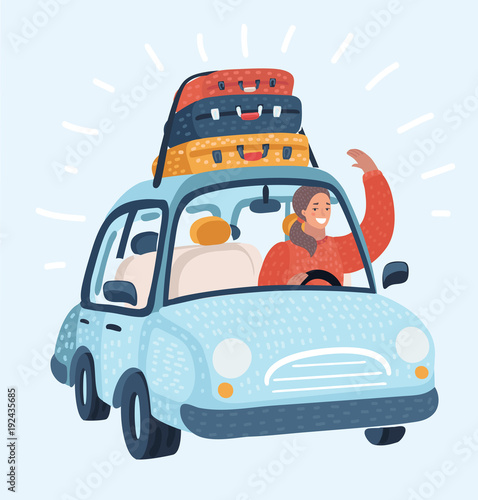 Illustration of a Teenage Girl Traveling by Car