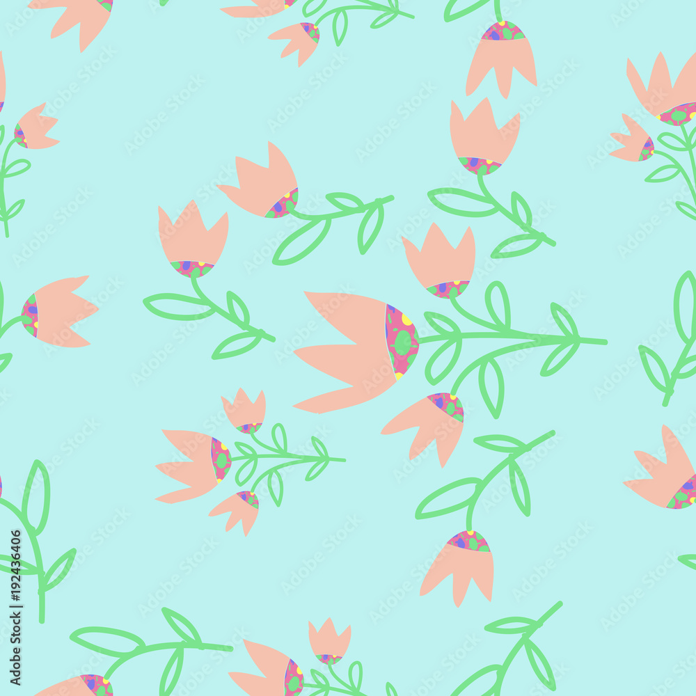 Bells seamless pattern, branches, leaves . Hand drawn. Bells seamless pattern, branches, leaves . Hand drawn.