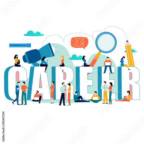 Job search, recruitment, hiring, employment, freelance, jobs, career concept. Flat vector illustration design for mobile and web graphics. Word career with group of people