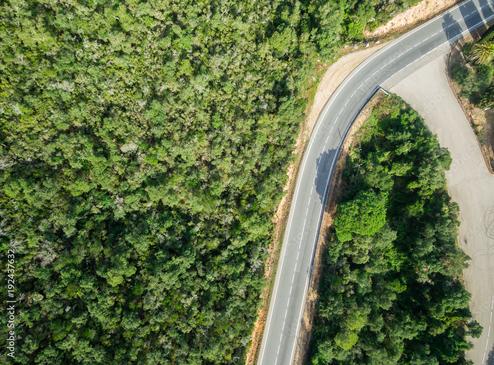 Aerial views of roads with curves
