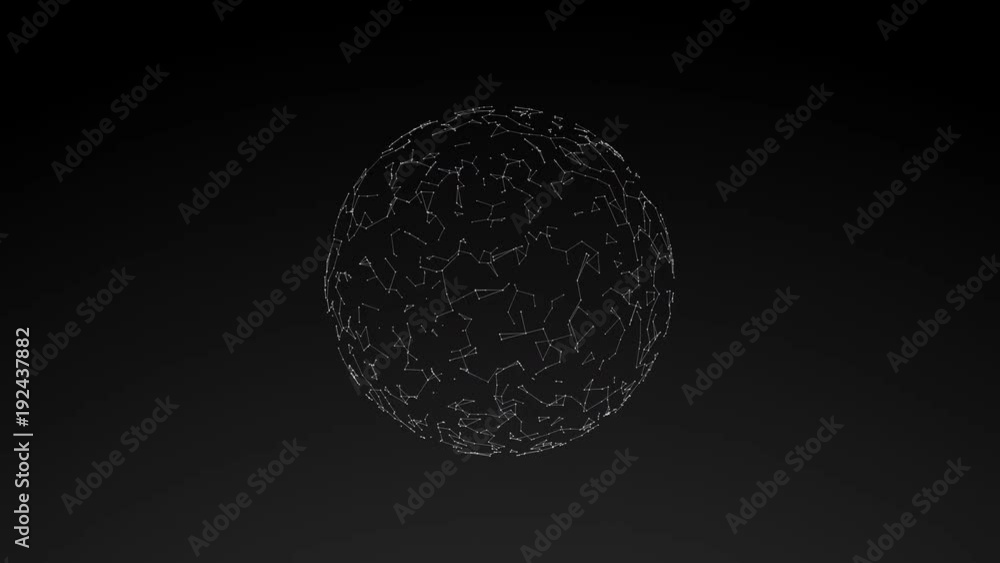 model of sphere, abstract geometric composition from chaotic slow moving dots and lines are placed in the object, 4K animation model of sphere, abstract geometric composition from chaotic slow moving dots and lines are placed in the object, 4K animation