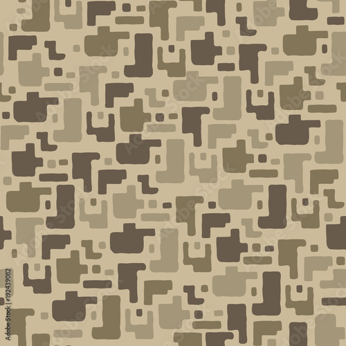 Camouflage pattern background, seamless vector illustration. Classic military clothing style. Masking camo repeat print. Beige, brown, ocher colors desert texture. 