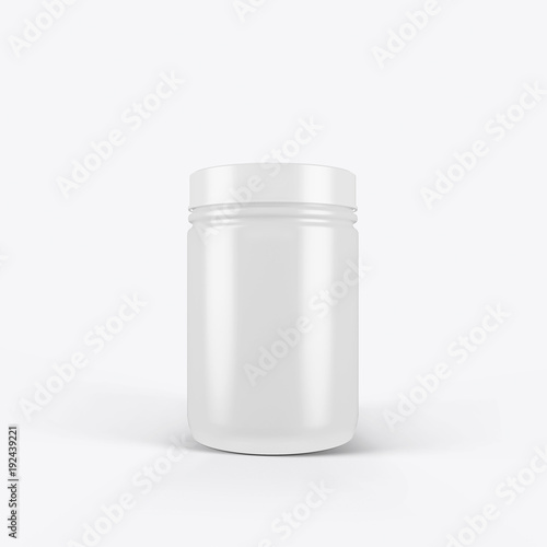 3d rendering of jar of sports nutrition on a white background