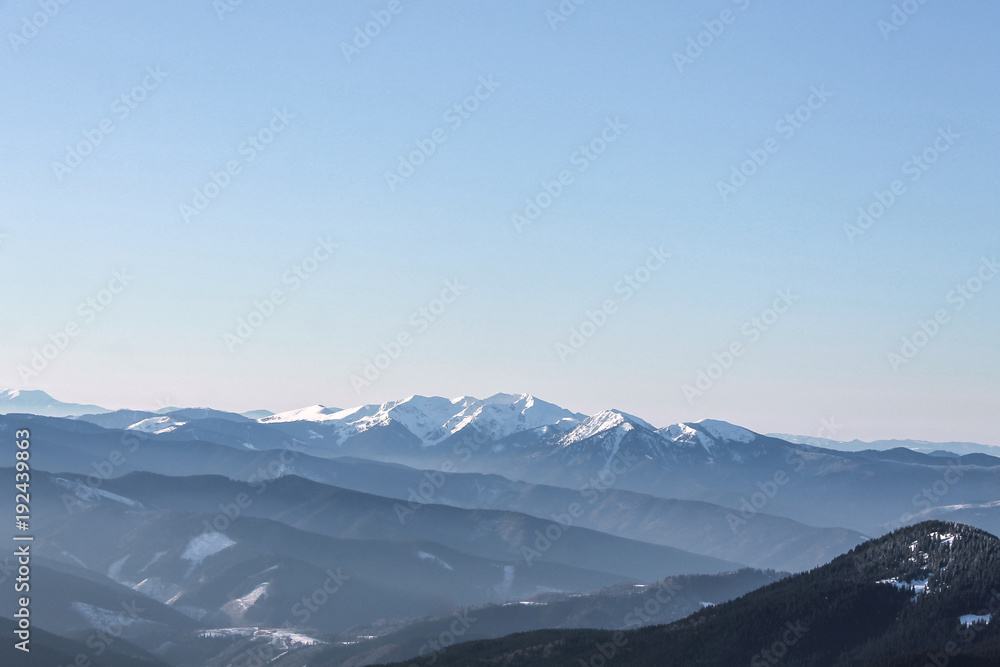 scenic view of peaks of snowy mountains, Carpathian Mountains, Ukraine