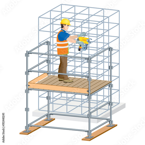 Rebar work in construction site. Vector illustration on white background