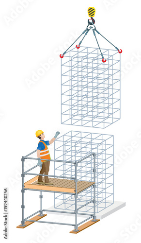 Rebar work in construction site. Vector illustration on white background